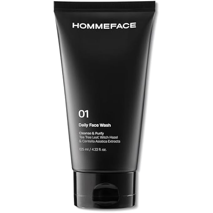 HOMMEFACE MENS DAILY FACE WASH - GENTLE FACIAL CLEANSER FOR DEEP CLEANSING & PURIFYING - KOREAN SKINCARE TECHNOLOGY WITH COLLAGEN, WITCH HAZEL & CICA EXTRACTS, 4.22 FL OZ - Image 1